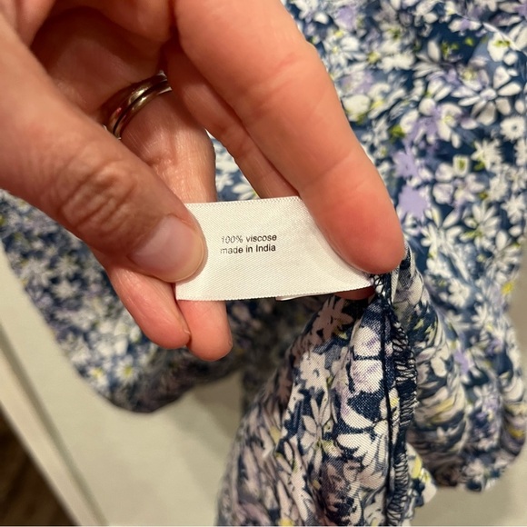 Lane Bryant Top Women's 24 Ditsy Floral Blue & White Button Puff Sleeve NWT - Picture 8 of 10